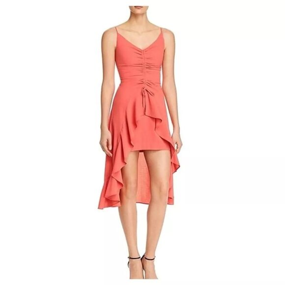 NWT Finders Keepers Day Trip Hi-low Sleeveless Ruffle Dress Papaya - Picture 2 of 4
